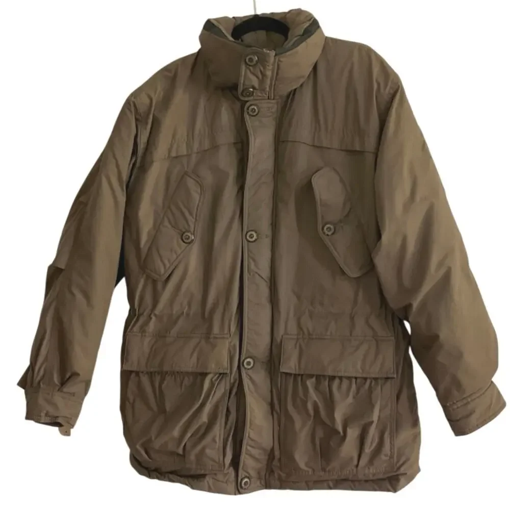 Vintage Stratjac Down Parka Jacket Mens M Brown Plaid Lined Field Coat Korea